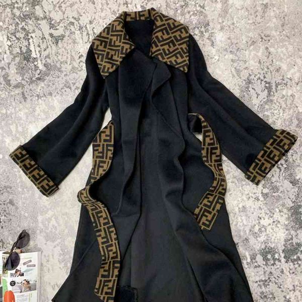 letter stitching double-sided cashmere women's 21 autumn winter new medium and long knee pure wool coat, Black
letter stitching double-sided cashmere women's 21 autumn winter new medium and long knee pure wool coat, Black