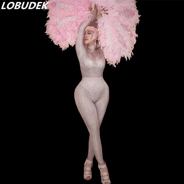 women's jumpsuits & rompers nightclub female costume pink feathers fans full rhinestones jumpsuit leotard stage wear bar dj singer perf, Black;white
women's jumpsuits & rompers nightclub female costume pink feathers fans full rhinestones jumpsuit leotard stage wear bar dj singer perf, Black;white