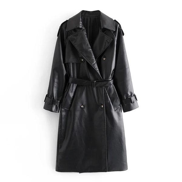 women fashion motocycle with belt pu leather trench elegant ladies chic double breasted side pockets long coat, Tan;black
women fashion motocycle with belt pu leather trench elegant ladies chic double breasted side pockets long coat, Tan;black
