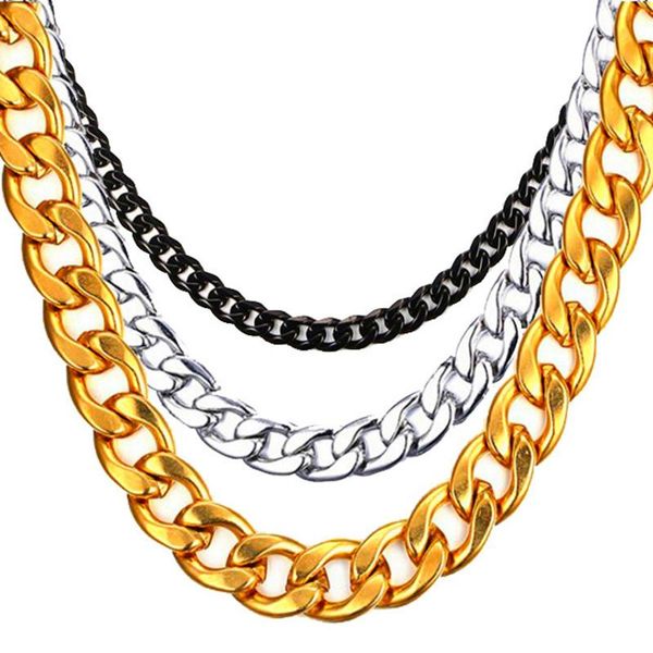 hiphop stainless steel 316l black gold chain necklace men women cuban curb link hip hop masculine male choker jewelry chains, Silver