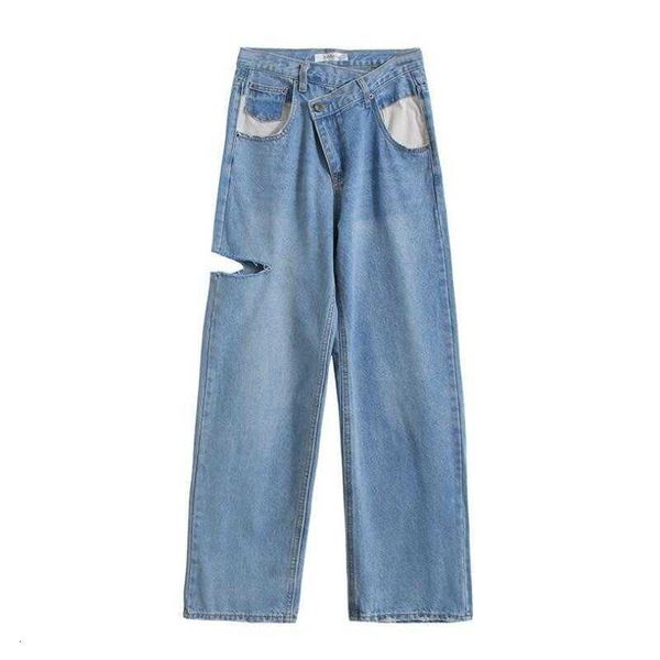 women's jeans retro-waist tall white jeans pocket pierced radish irregular front diagonal button denim pants dwua, Blue
women's jeans retro-waist tall white jeans pocket pierced radish irregular front diagonal button denim pants dwua, Blue
