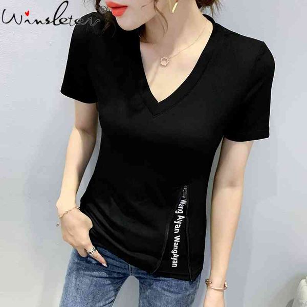 women's t-shirt summer european clothes solid chic v-neck zipper print letter women short sleeve bottoming shirt tees t1, White
women's t-shirt summer european clothes solid chic v-neck zipper print letter women short sleeve bottoming shirt tees t1, White