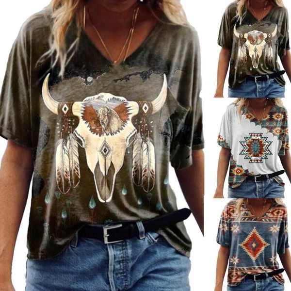 women's t-shirt s women geometric print v neck summer short sleeve all match for beach, White
women's t-shirt s women geometric print v neck summer short sleeve all match for beach, White