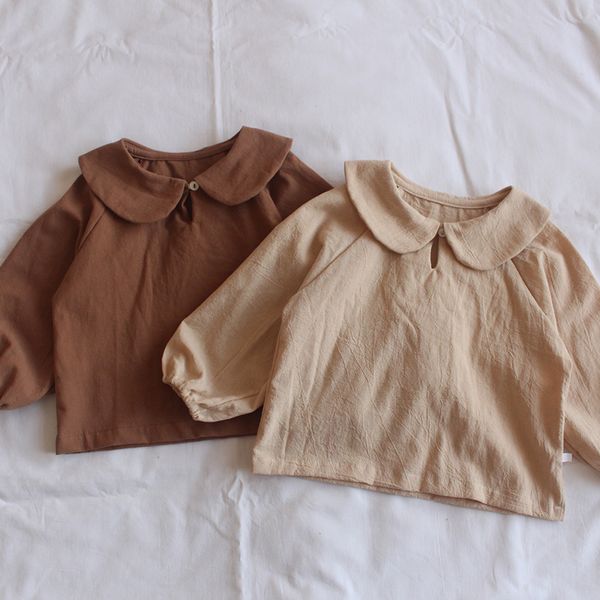 korean style toddlers kids cotton linen blouses pure color peter-pan collar long sleeve baby girls spring shirts, White;black
korean style toddlers kids cotton linen blouses pure color peter-pan collar long sleeve baby girls spring shirts, White;black