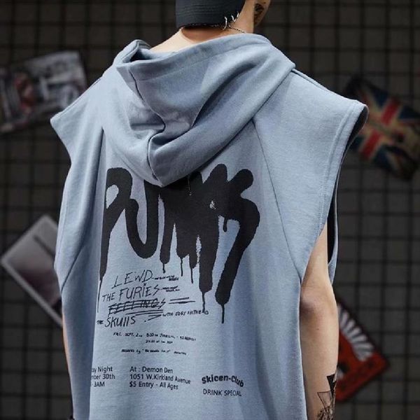 sleeveless vest men summer sport hoodie trend body building personalized print training sportswear, White;black 
sleeveless vest men summer sport hoodie trend body building personalized print training sportswear, White;black