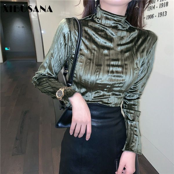 spring autumn retro pleated turtleneck t-shirts women long sleeve elastic glossy golden velvet t shirt female bottoming 210423, White
spring autumn retro pleated turtleneck t-shirts women long sleeve elastic glossy golden velvet t shirt female bottoming 210423, White