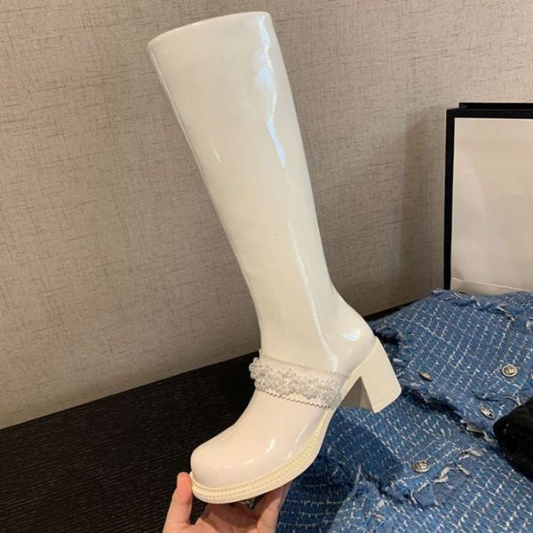 first layer cowhide ~miu high tube boots women autumn thick heel mary jane knight, Black
first layer cowhide ~miu high tube boots women autumn thick heel mary jane knight, Black