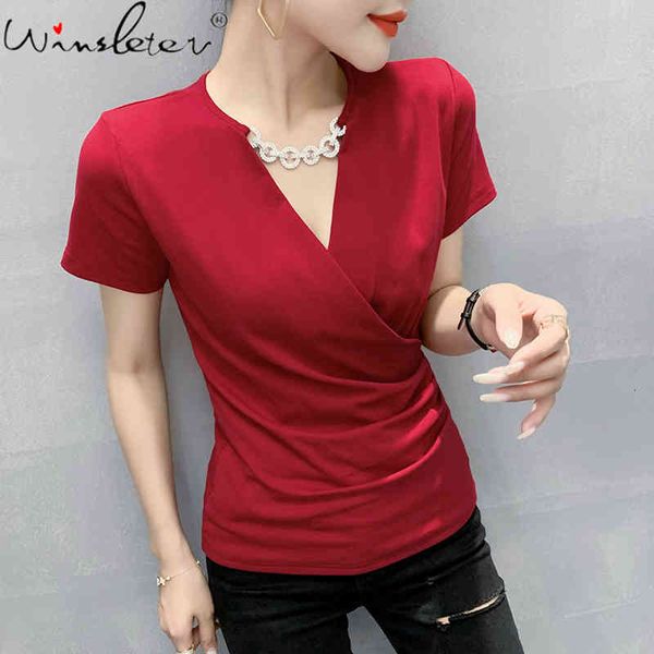 women's t-shirt summer european clothes cotton v-neck drape fashion solid chain women short sleeve casual tees 2021 t148, White
women's t-shirt summer european clothes cotton v-neck drape fashion solid chain women short sleeve casual tees 2021 t148, White