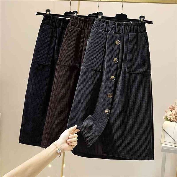 women vintage corduroy skirts elegant elastic high waist single breasted midi skirt female korean casual a-line skirts, Black
women vintage corduroy skirts elegant elastic high waist single breasted midi skirt female korean casual a-line skirts, Black