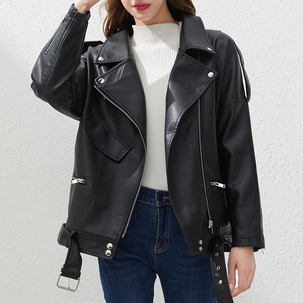 women's leather & faux coat spring autumn oversized jacket with belt women casual loose biker outwear female black
women's leather & faux coat spring autumn oversized jacket with belt women casual loose biker outwear female black