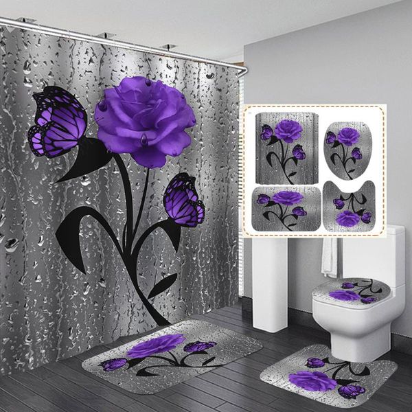 purple rose flowers shower curtain bathroom curtains set butterfly flower bath mats toilet lid cover anti-slip carpet home decor
purple rose flowers shower curtain bathroom curtains set butterfly flower bath mats toilet lid cover anti-slip carpet home decor