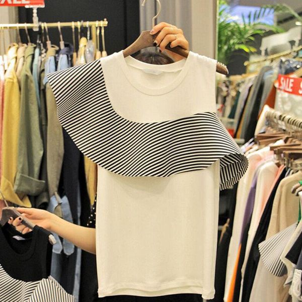 summer women's casual shoulder design striped ruffles pullover cotton t-shirt female tee shirts, White
summer women's casual shoulder design striped ruffles pullover cotton t-shirt female tee shirts, White