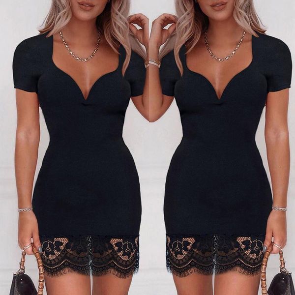 casual dresses v-neck lace ladies dress splicing short sleeve slim mini bodycon for women 2021 robe moulante femme, Black;gray
casual dresses v-neck lace ladies dress splicing short sleeve slim mini bodycon for women 2021 robe moulante femme, Black;gray