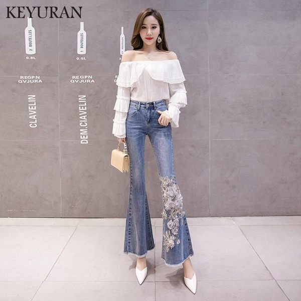 women's jeans burr embroidery stretch flare women bell-bottoms for girls trousers large size fishtail pants, Blue
women's jeans burr embroidery stretch flare women bell-bottoms for girls trousers large size fishtail pants, Blue