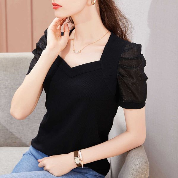 women's 1688 2021 new short t-shirt french court style bubble sleeve women's autumn, White
women's 1688 2021 new short t-shirt french court style bubble sleeve women's autumn, White