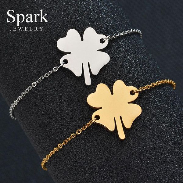 link, chain lucky stainless steel clover bracelets for women lovely gold color adjustable with pendant plant bilezik, Black
link, chain lucky stainless steel clover bracelets for women lovely gold color adjustable with pendant plant bilezik, Black