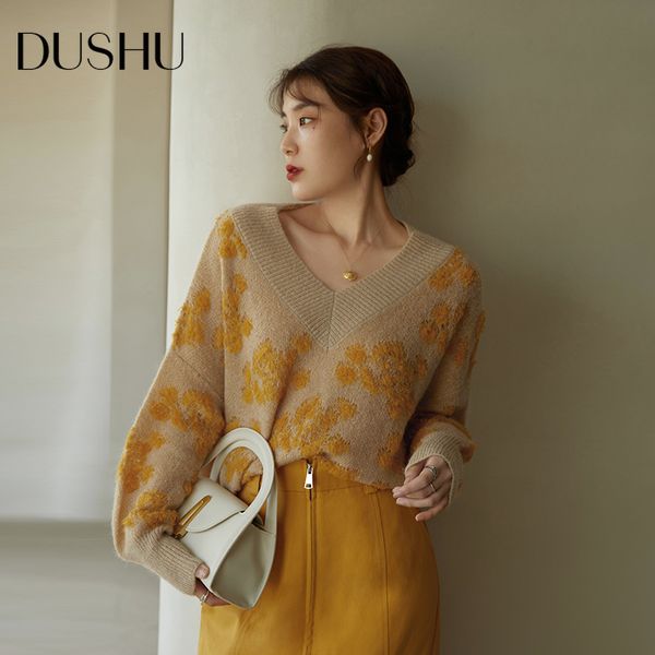 dushu office ladies early autumn 2021 autumn atmosphere retro temperament v-neck sweater loose slim knit sweater pullover, Black
dushu office ladies early autumn 2021 autumn atmosphere retro temperament v-neck sweater loose slim knit sweater pullover, Black