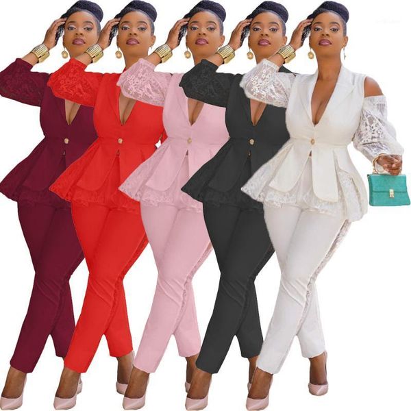 women's two piece pants elegant blazer set off-the-shoulder fashion splicing lace business wear uniform casual suit women wholesale dr, White
women's two piece pants elegant blazer set off-the-shoulder fashion splicing lace business wear uniform casual suit women wholesale dr, White