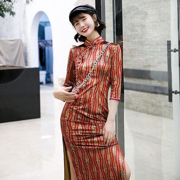 women dress large-size 5xl long-sleeved elegant slim improved high split cheongsam ethnic clothing, Red
women dress large-size 5xl long-sleeved elegant slim improved high split cheongsam ethnic clothing, Red
