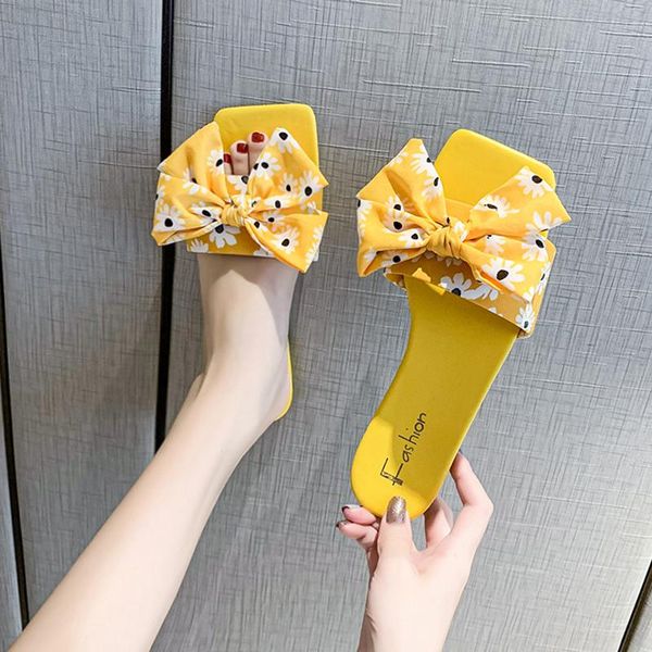 female shoes butterfly-knot ladies' slippers luxury slides 2021 soft flat designer pu basic slippe, Black