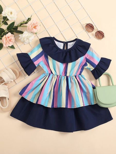 toddler girls colorful stripe flounce sleeve ruffle hem dress she, Red;yellow
toddler girls colorful stripe flounce sleeve ruffle hem dress she, Red;yellow