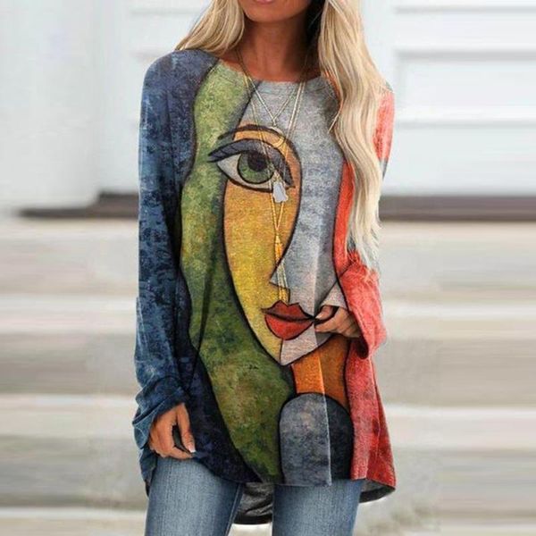 women's blouses & shirts abstract face print o neck pullover colorful casual women spring autumn long sleeved loose streetwear blouse, White
women's blouses & shirts abstract face print o neck pullover colorful casual women spring autumn long sleeved loose streetwear blouse, White