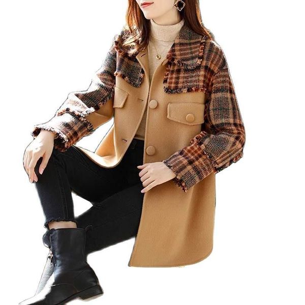 women's wool & blends women woolen jacket 2021 female spring autumn coat mid-length plaid overcoat ladies loose plus size coats 4xl, Black
women's wool & blends women woolen jacket 2021 female spring autumn coat mid-length plaid overcoat ladies loose plus size coats 4xl, Black