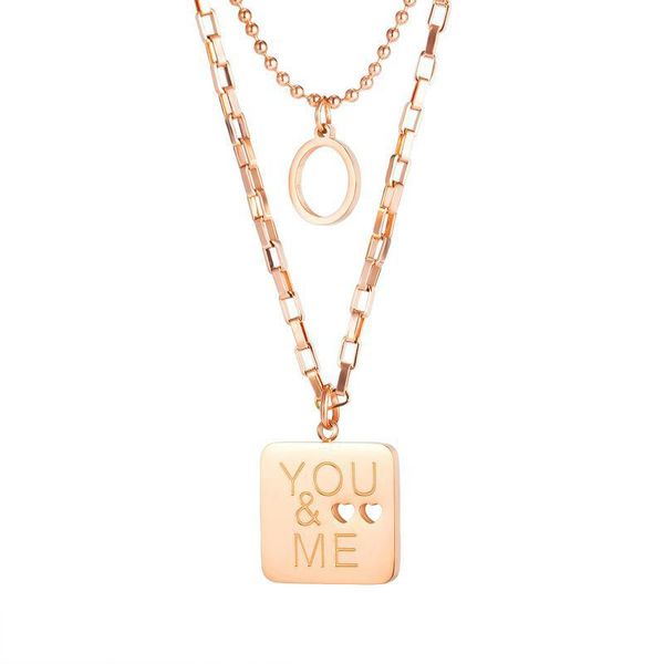 chains double layered necklace with english letters simple and fashionable small square brand titanium steel, Silver
chains double layered necklace with english letters simple and fashionable small square brand titanium steel, Silver