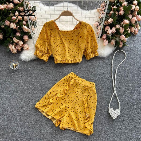 women's tracksuits women sweet polka dot suit summer puff sleeve short crop high waist wide leg pants two-piece set woman chiffon outfi, Gray
women's tracksuits women sweet polka dot suit summer puff sleeve short crop high waist wide leg pants two-piece set woman chiffon outfi, Gray