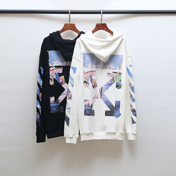 oil painting arrow print off hooded sweater ow european version large loose men's and wo sweater, Black
oil painting arrow print off hooded sweater ow european version large loose men's and wo sweater, Black