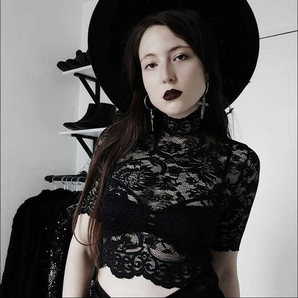 womens t shirts women lace see through short sleeve shirt crop hollow out bodycon casual, White 
womens t shirts women lace see through short sleeve shirt crop hollow out bodycon casual, White