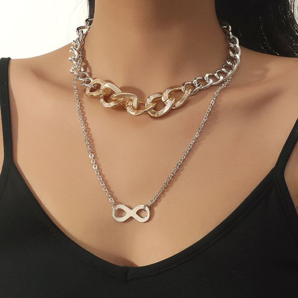 chain double layer short color matching figure 8 pendant necklace personalized hip hop short clavicle chain, Silver
chain double layer short color matching figure 8 pendant necklace personalized hip hop short clavicle chain, Silver