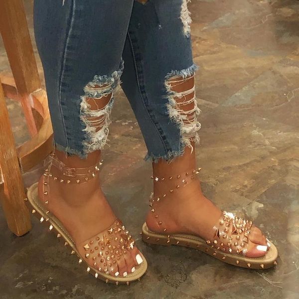 women flat sandals summer transparent rivet open toe comfortable casual shoes plus size 35-43, Black
women flat sandals summer transparent rivet open toe comfortable casual shoes plus size 35-43, Black