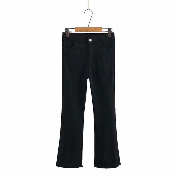 plus size solid black elastic women flare pants 2021 spring autumn casual ladies female trousers women's & capris, Black;white 
plus size solid black elastic women flare pants 2021 spring autumn casual ladies female trousers women's & capris, Black;white