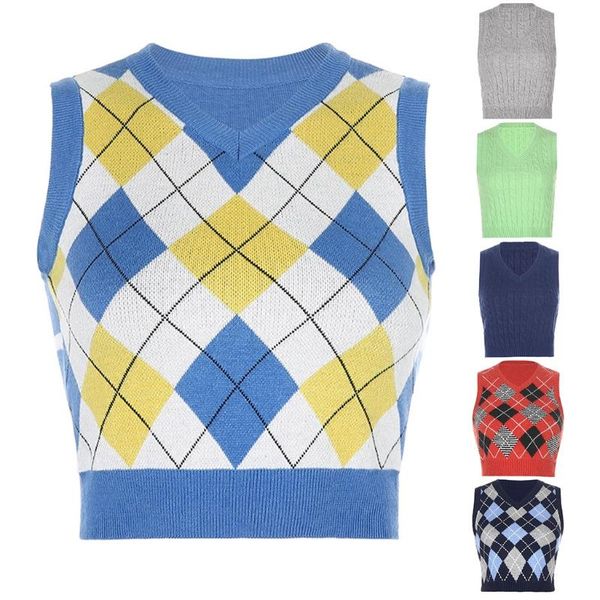 women's vests women british sleeveless sweater vest v-neck rhombus plaid knitted slim crop bx0b, Black;white
women's vests women british sleeveless sweater vest v-neck rhombus plaid knitted slim crop bx0b, Black;white