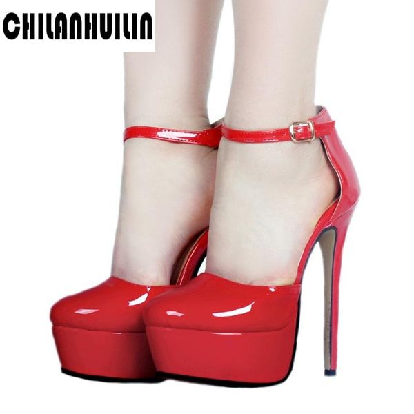 est women sandals quality patent leather shoes buckle thin high heel platform ladies party prom pumps dress, Black
est women sandals quality patent leather shoes buckle thin high heel platform ladies party prom pumps dress, Black