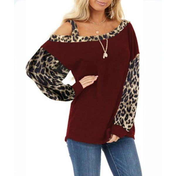 women's t-shirt leopard patchwork t shirt autumn winter 2021 long sleeve skew collar casual pullover for women, White
women's t-shirt leopard patchwork t shirt autumn winter 2021 long sleeve skew collar casual pullover for women, White