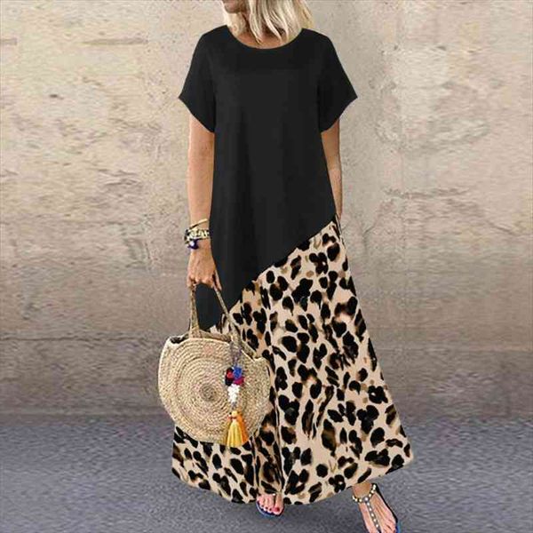 zanzea summer leopard maxi dress fashion womens printed sundress short sleeve patchwork vestidos casual robe, Black;gray 
zanzea summer leopard maxi dress fashion womens printed sundress short sleeve patchwork vestidos casual robe, Black;gray