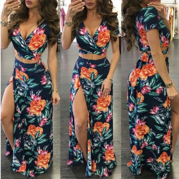 print floral dress two piece women tracksuits set v neck hollow out crop and split long skirts 2, Gray
print floral dress two piece women tracksuits set v neck hollow out crop and split long skirts 2, Gray