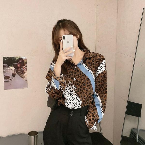 women's blouses & shirts korean style women long sleeve buttoned ladies leopard turn-down collar color contrast woman and, White
women's blouses & shirts korean style women long sleeve buttoned ladies leopard turn-down collar color contrast woman and, White
