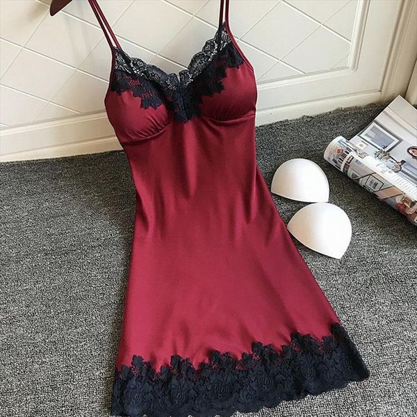 nightgowns sleepshirts lingerie womens sleepwears sleep lounge satin nightwear nightdress with chest pads homewear, Black;red
nightgowns sleepshirts lingerie womens sleepwears sleep lounge satin nightwear nightdress with chest pads homewear, Black;red