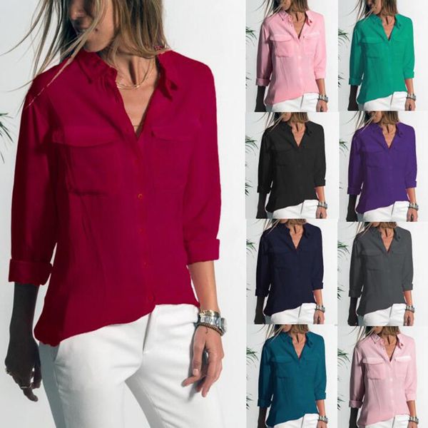 women autumn and winter new casual lapel long sleeve shirt pocket women's wear, White
women autumn and winter new casual lapel long sleeve shirt pocket women's wear, White