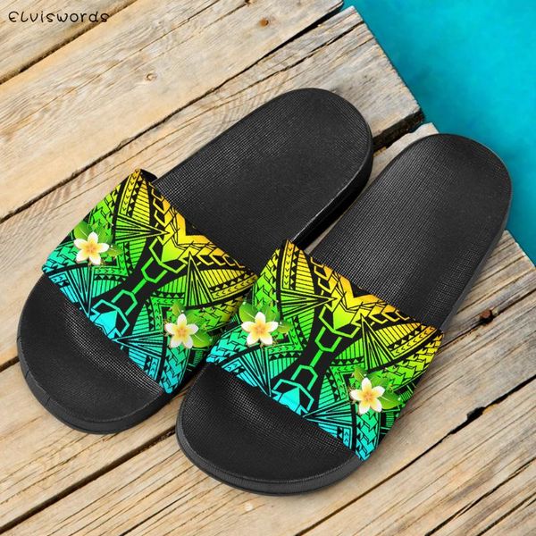 women fashion home slippers polynesian plumeria gradient print rubber flip flop casual bedroom flat shoe, Black