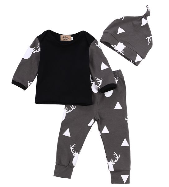 long sleeve t-shirt deer print pant hat 3pcs set for baby boy clothes, White
long sleeve t-shirt deer print pant hat 3pcs set for baby boy clothes, White