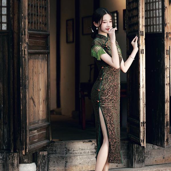 ethnic clothing autumn winter women chinese style elegant tassel mandarin collar cheongsam traditional oriental flocking qipao, Red
ethnic clothing autumn winter women chinese style elegant tassel mandarin collar cheongsam traditional oriental flocking qipao, Red