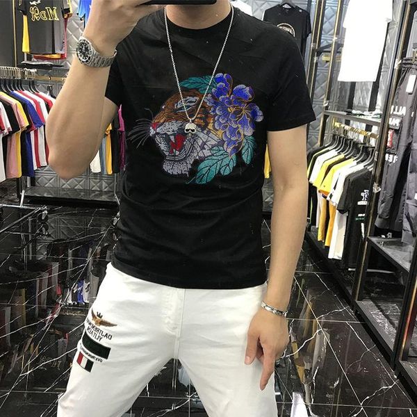 summer fashion rhinestone tiger t-shirt 2021men's street wear o-neck slim bottoming short-sleeved plus size 5xl men's t-shirts, White;black 
summer fashion rhinestone tiger t-shirt 2021men's street wear o-neck slim bottoming short-sleeved plus size 5xl men's t-shirts, White;black