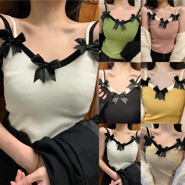 women's fashion french bow splicing women 2021 tight knit party for small camisole tank biustonosz gym clothing, White;black
women's fashion french bow splicing women 2021 tight knit party for small camisole tank biustonosz gym clothing, White;black