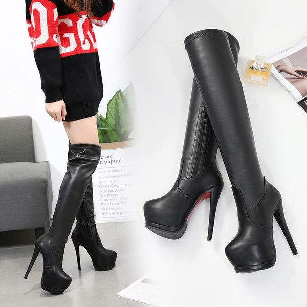 boots women's knee high heel waterproof platform thick bottom elastic autumn and winter thin leg, Black
boots women's knee high heel waterproof platform thick bottom elastic autumn and winter thin leg, Black