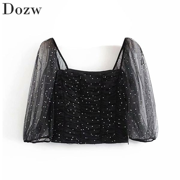 sequin mesh short blouse women stylish transparent half sleeve shirt ladies elegant square collar elastic crop 210515, White
sequin mesh short blouse women stylish transparent half sleeve shirt ladies elegant square collar elastic crop 210515, White