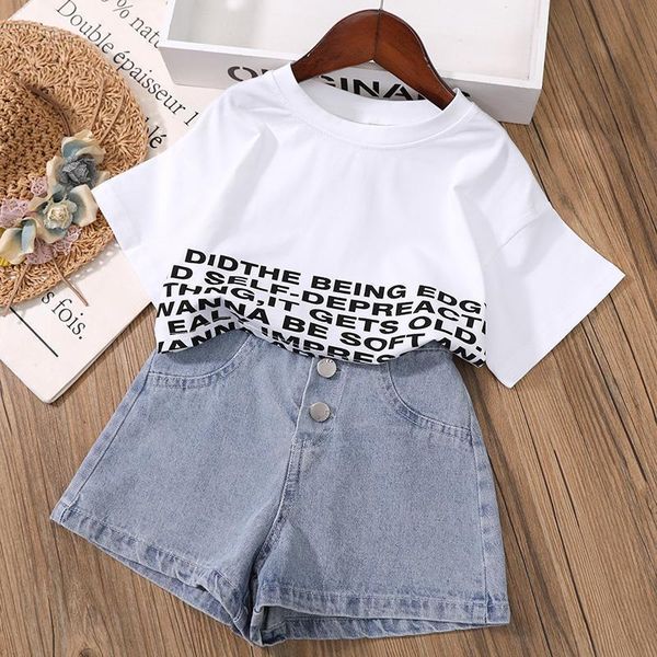 clothing sets girls clothes set t-shirt and shorts summer children's baby fashion denim jeans two-piece teenage, White
clothing sets girls clothes set t-shirt and shorts summer children's baby fashion denim jeans two-piece teenage, White